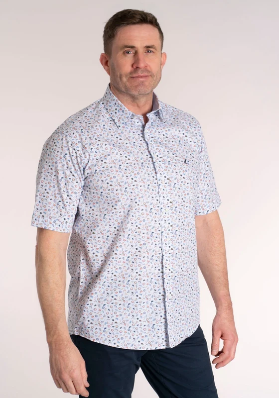 100% Cotton Short Sleeve Print Shirt - Pink Melon Pink Melon / L