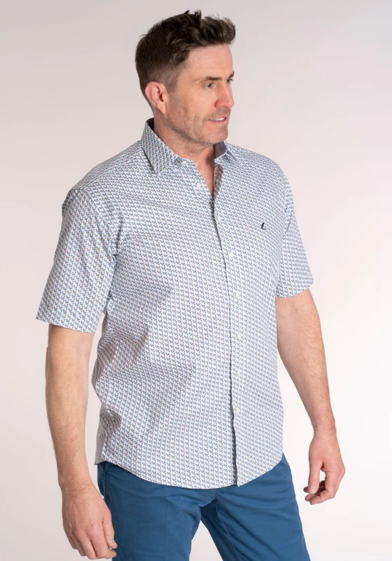 100% Cotton Short Sleeve Print Shirt - Sand Blue Sand Blue / 2XL