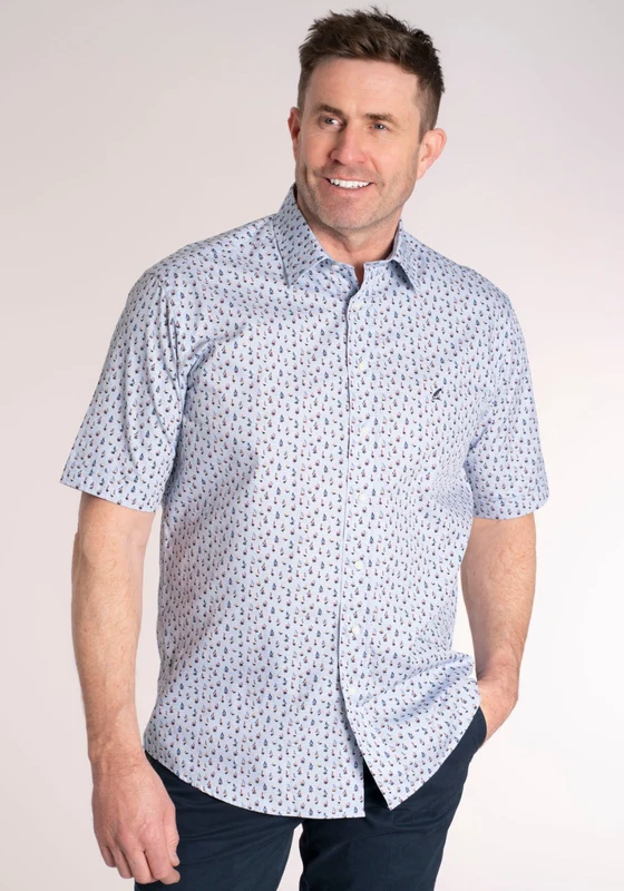 100% Cotton Short Sleeve Print Shirt - Blue Sail Blue Sail / XL