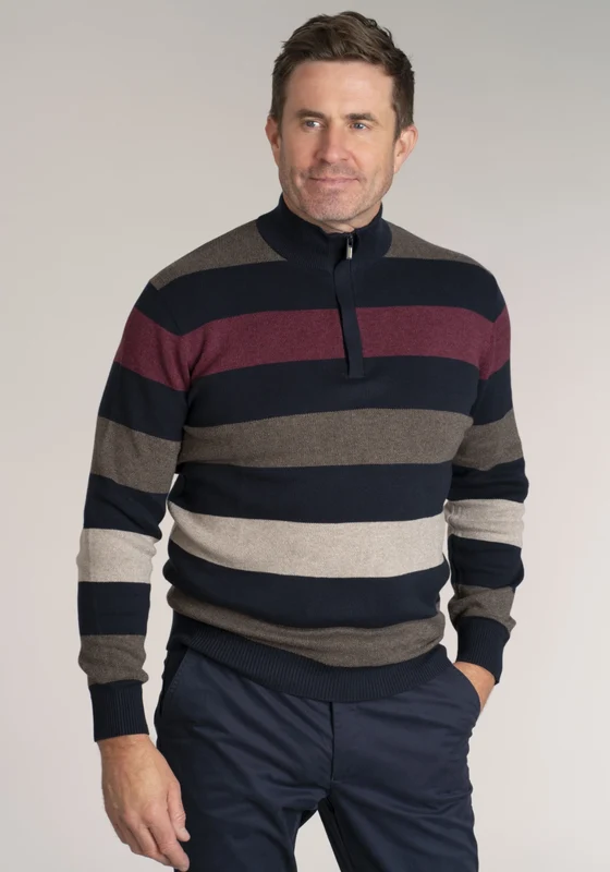 1/4 Zip Stripe Sweatshirt - Pink Raspberry / L