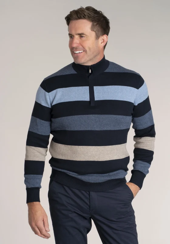 1/4 Zip Stripe Sweatshirt - Faded Blue Faded Blue / XL
