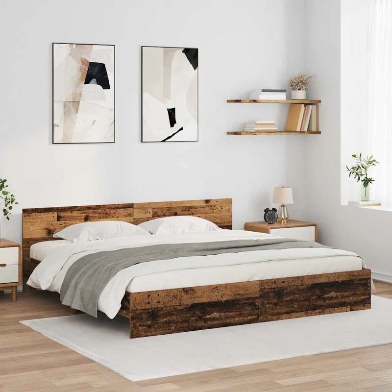 Sängyn runko LED-nauhoilla Vanha Puu 200 x 200 cm Tekninen puu