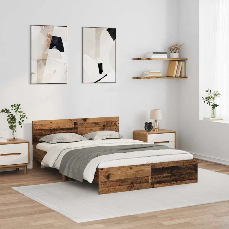 Sängyn runko LED-nauhoilla Vanha Puu 160 x 200 cm Tekninen puu