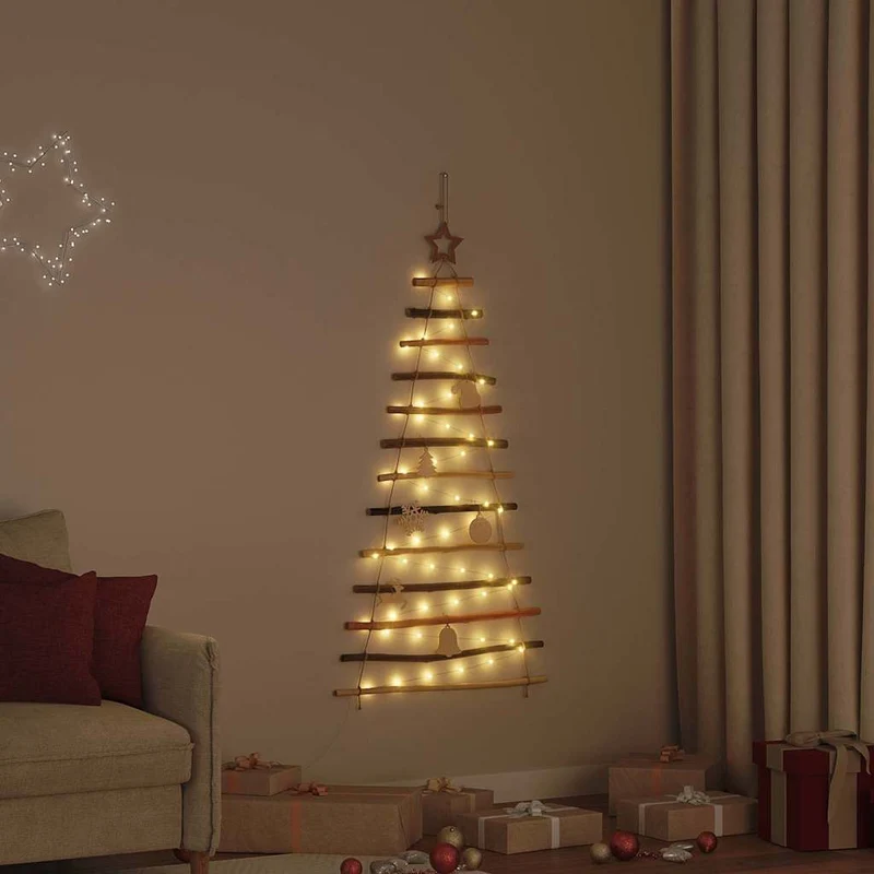 Kerstboom 120 cm met 50 LED massief essenhout
