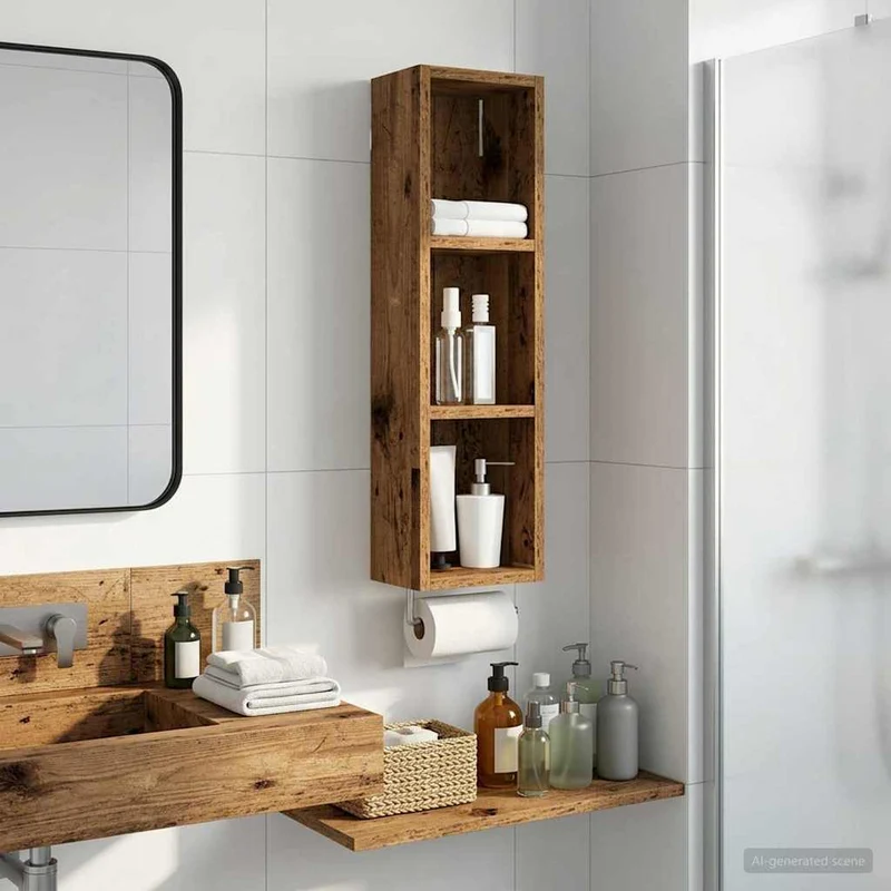 Badkamer wandkast 20x14x70 cm oudhout