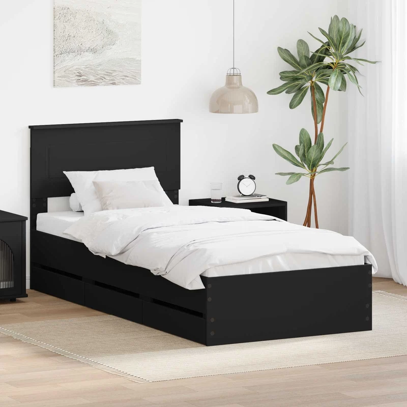 Sängyn runko laatikon kanssa Musta 100 x 200 cm Insinööripuuta