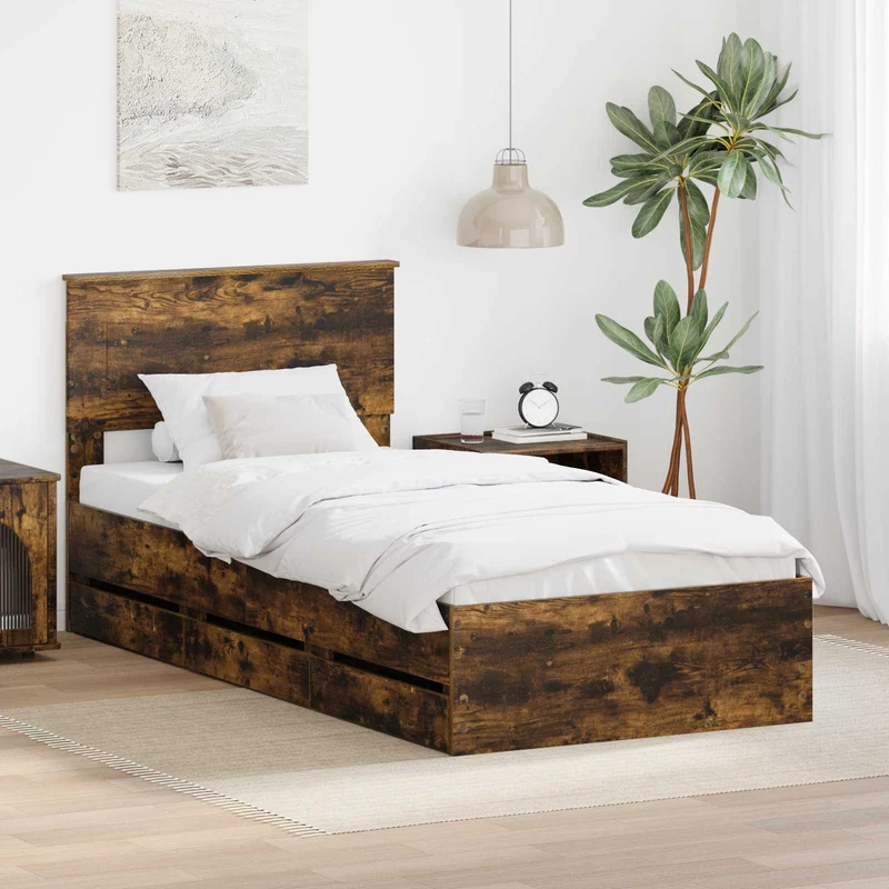 Sängyn runko päätyllä Savupähkinä 90 x 200 cm Insinööripuuta