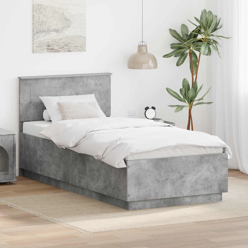 Sängyn runko päätyllä Betoni Harmaa 70 x 190 cm Tekninen puu