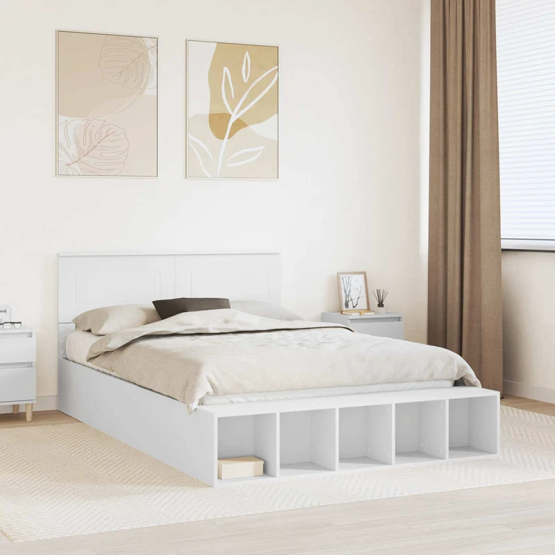Sängyn runko hyllyllä Valkoinen 5FT King Size Tekninen puu