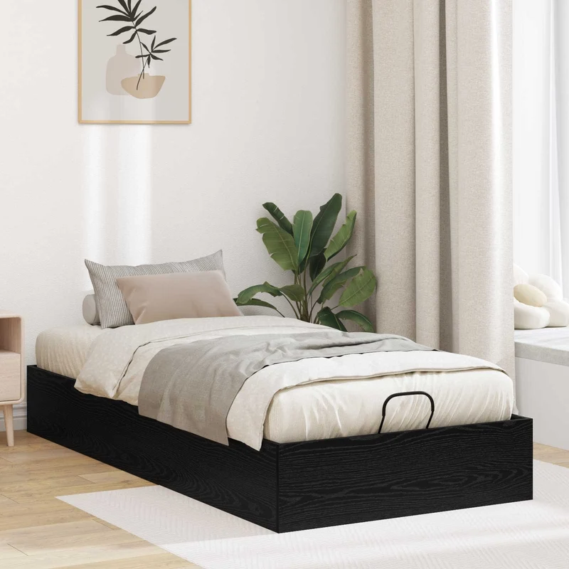 Ottoman Sängyn Runko Musta Tammi 75,5 x 190 cm Käsitelty puu