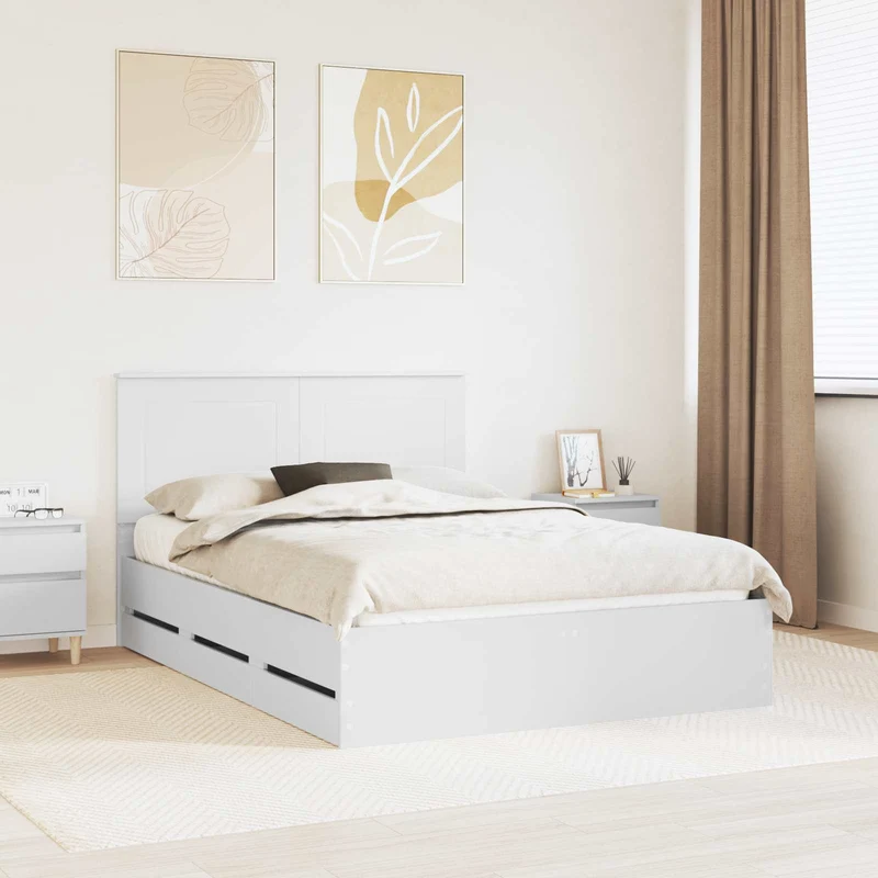 Sängyn runko päätyllä Valkoinen 5FT King Size Insinööripuuta