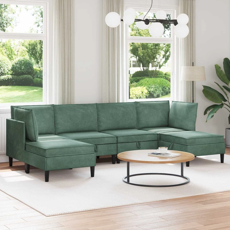 Woonkamerset zeegroen fluweel 280x140x82 cm