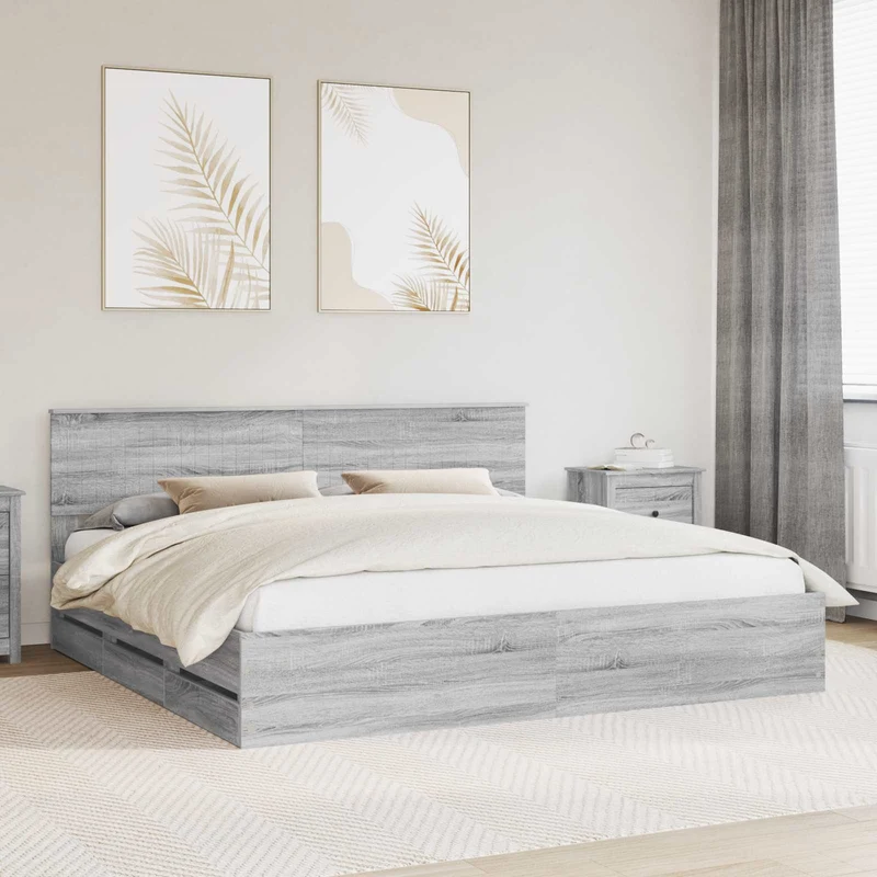 Sängyn runko päätyllä Harmaa Sonoma 200 x 200 cm Insinööripuuta