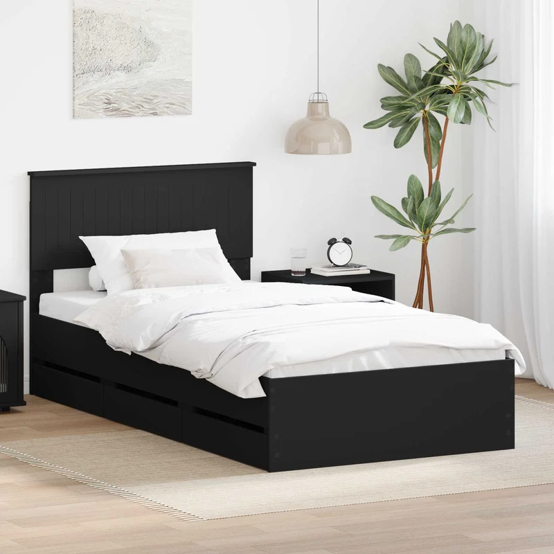 Sängyn runko laatikon kanssa Musta 100 x 200 cm Insinööripuuta