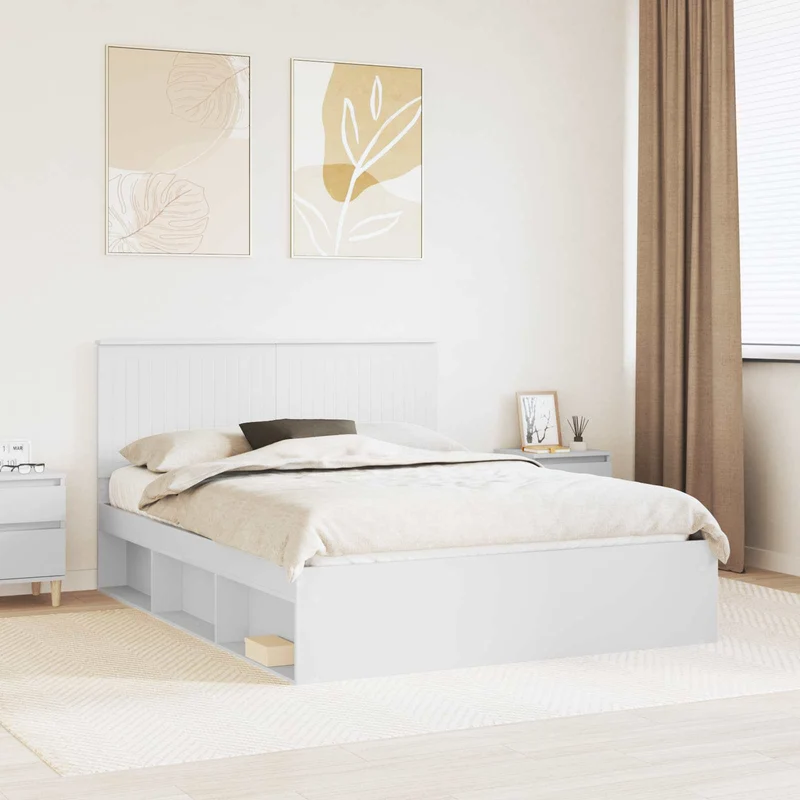 Sängyn runko päätyllä Valkoinen 5FT King Size Massiivinen mänty