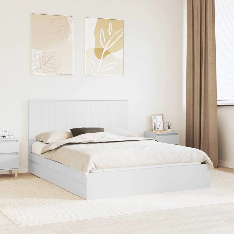 Säilytyssänky päätyllä Valkoinen 5FT King Size Tekninen puu