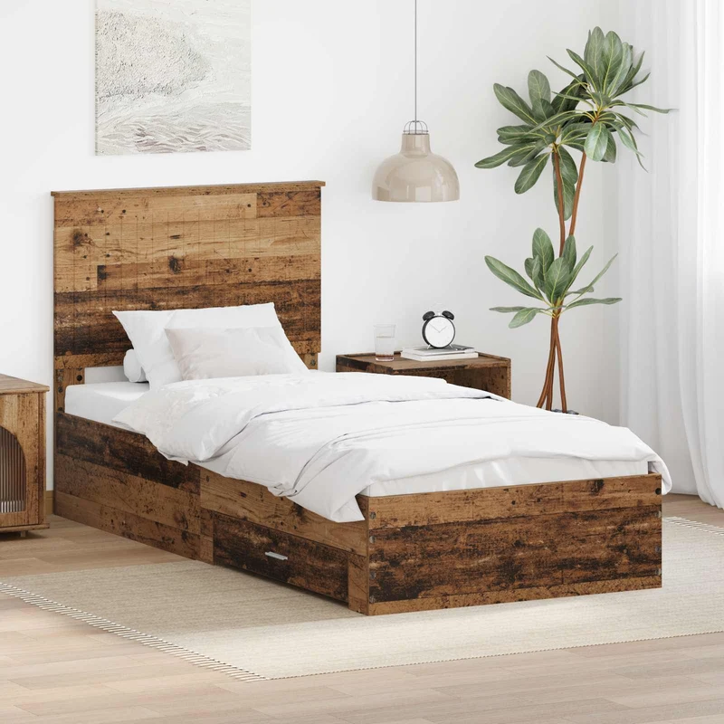 Sängyn runko laatikon kanssa Vanha puu 90 x 200 cm Tekninen puu