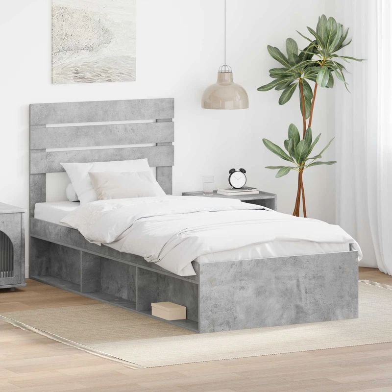 Sängyn runko Betonin harmaa 100 x 200 cm Massiivinen mänty