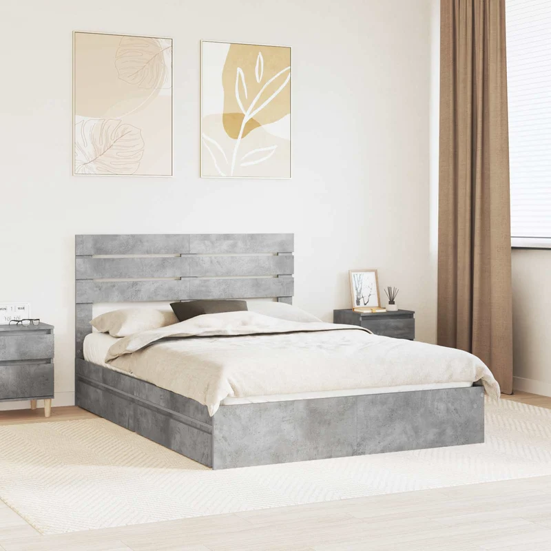 Säilytyssänky päätyllä Betoni Harmaa 5FT King Size Tekninen puu