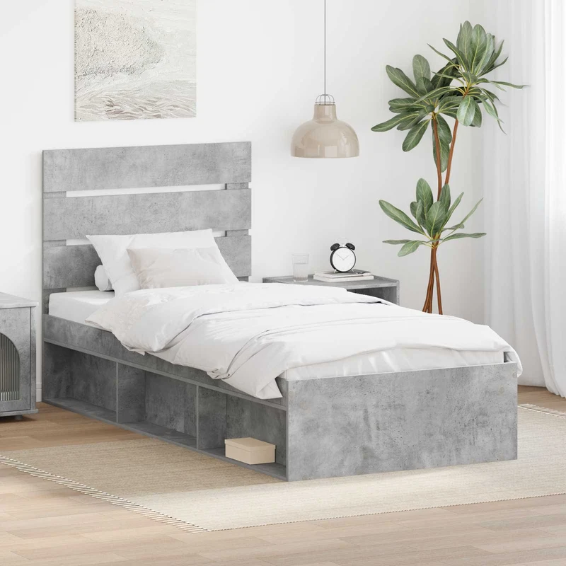 Sängyn runko Betonin harmaa 100 x 200 cm Massiivinen mänty