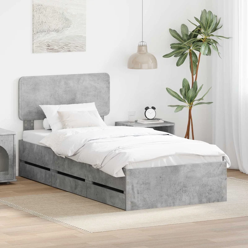 Sängyn runko Betoni Harmaa 2FT6 Small Single Käsitelty puu