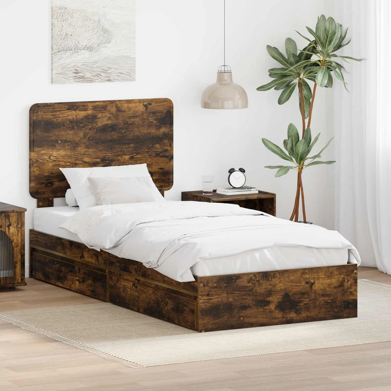 Säilytyssänky päätyllä Savupähkinä 100 x 200 cm Tekninen puu
