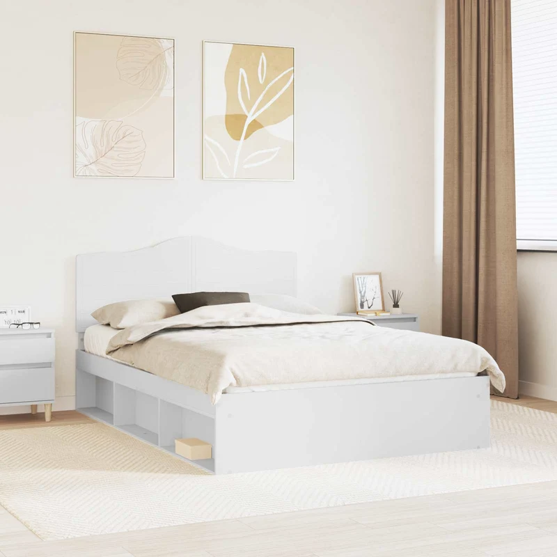 Sängyn runko päätyllä Valkoinen 5FT King Size Massiivinen mänty