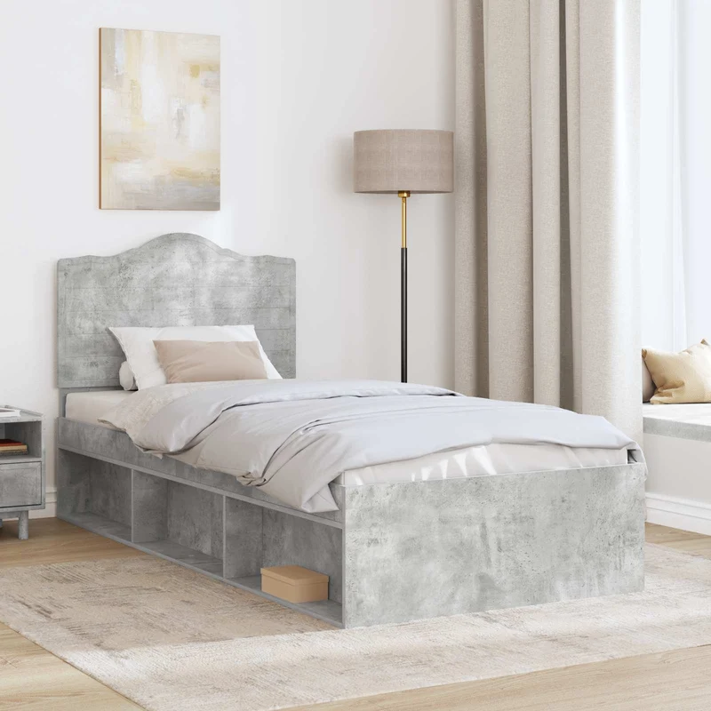 Sängyn runko Betonin harmaa 100 x 200 cm Massiivinen mänty