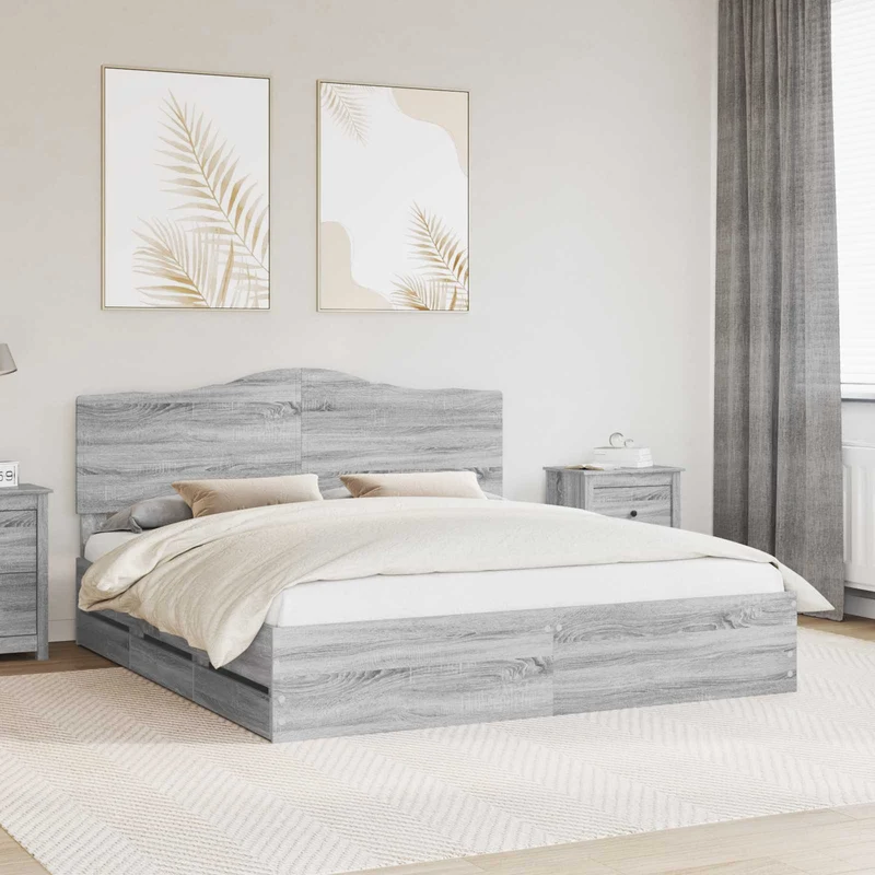 Sängyn runko päätyllä Harmaa sonoma 200 x 200 cm Insinööripuuta