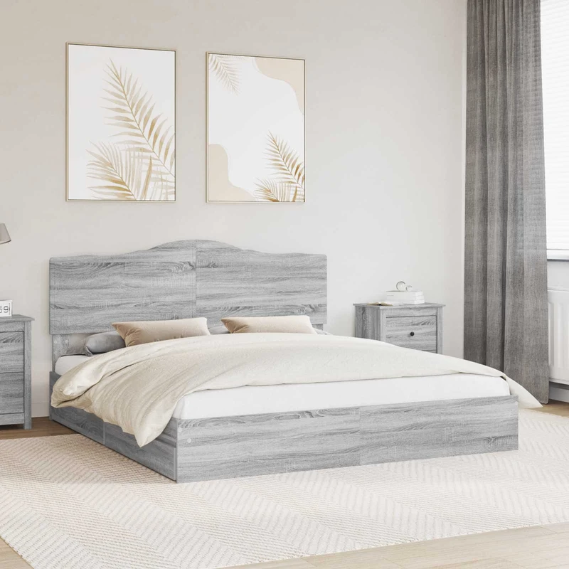 Säilytyssänky päätyllä Harmaa Sonoma 200 x 200 cm Tekninen puu