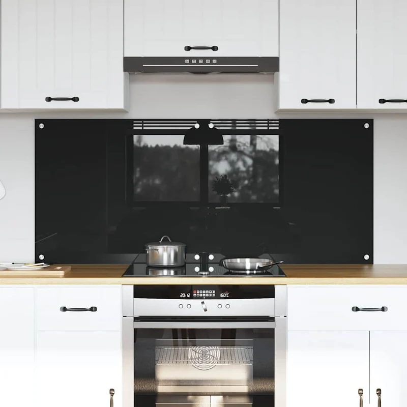 Keuken achterwand 2x 70x60 cm gehard glas zwart
