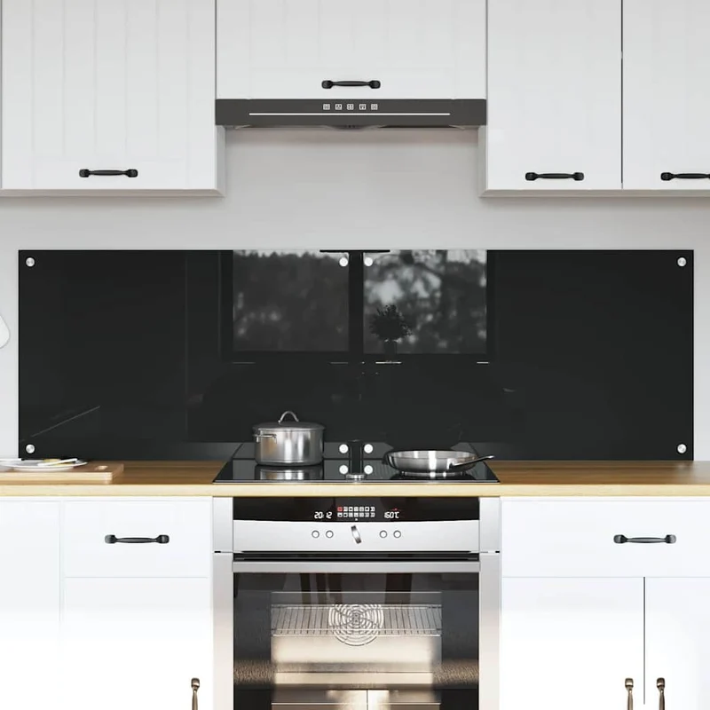 Keuken achterwand 2 stuks 80x50 cm gehard glas zwart