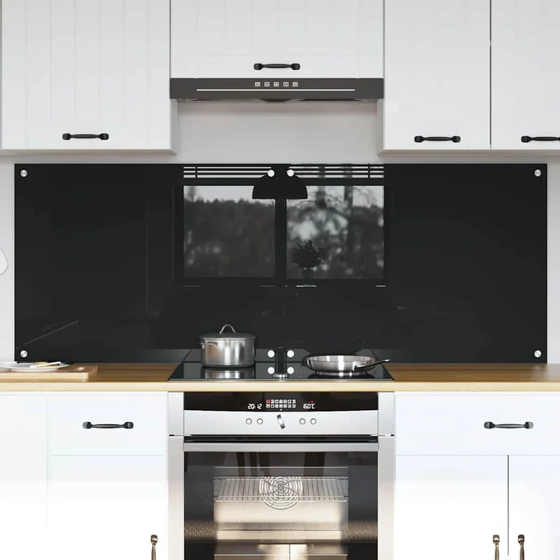 Keuken achterwand 2 stuks 80x60 cm gehard glas zwart