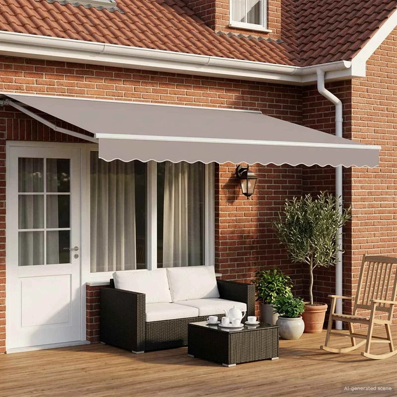 Manual Awning Frame with Solar LED 5 x 3 m valkoinen