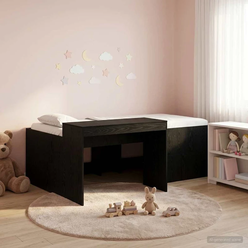 Lasten korkea sänky ja työpöytä Musta 90 x 200 cm Tekninen puu