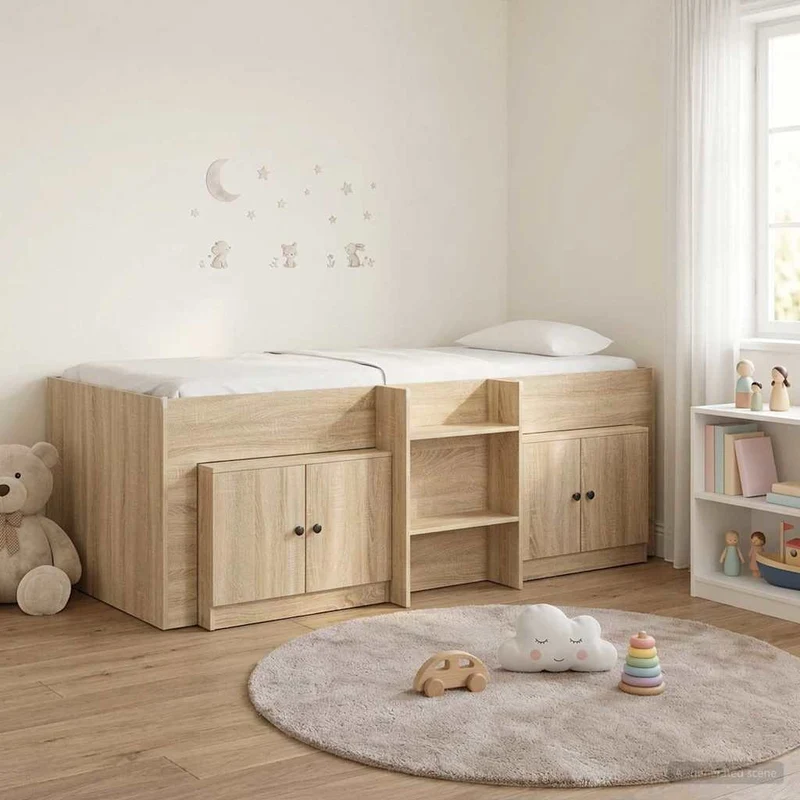 Loft-sängyn kehys kaapilla 3 kpl Sonoma-tammi Tekninen puu