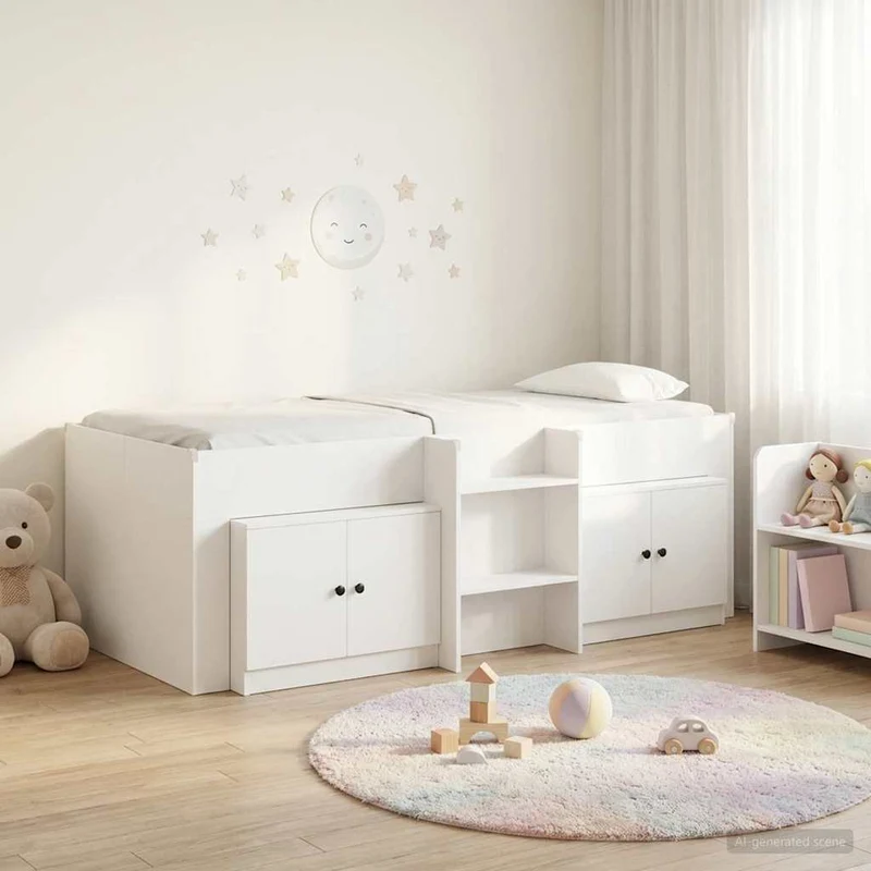 Loft-sängyn kehys kaapilla ovella 3 kpl valkoinen Tekninen puu