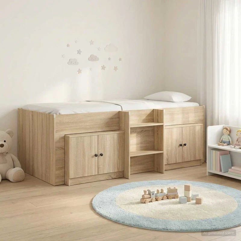 Loft-sängyn kehys kaapilla 3 kpl Sonoma-tammi Tekninen puu