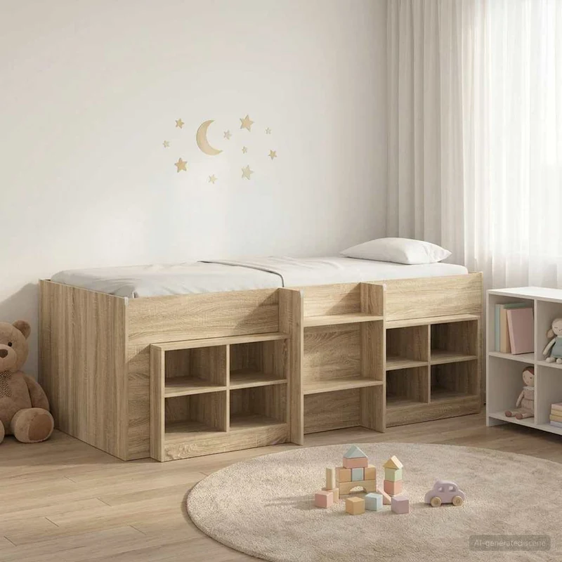 Loft-sängyn kehys kaapilla 3 kpl Sonoma-tammi Tekninen puu