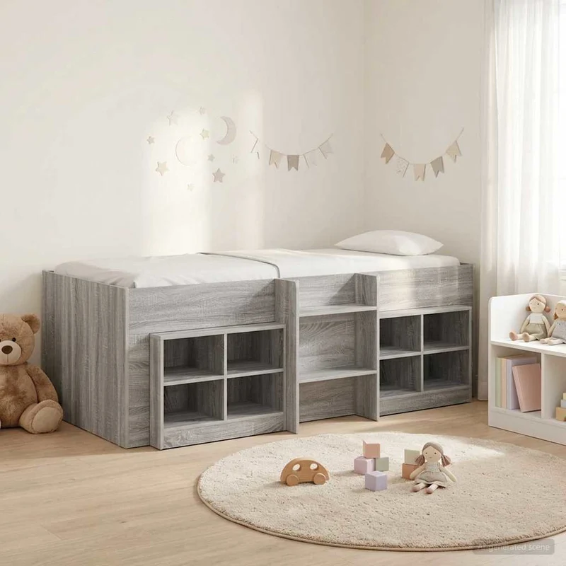Loft-sängyn kehys kaapilla 3 kpl Harmaa Sonoma Tekninen puu