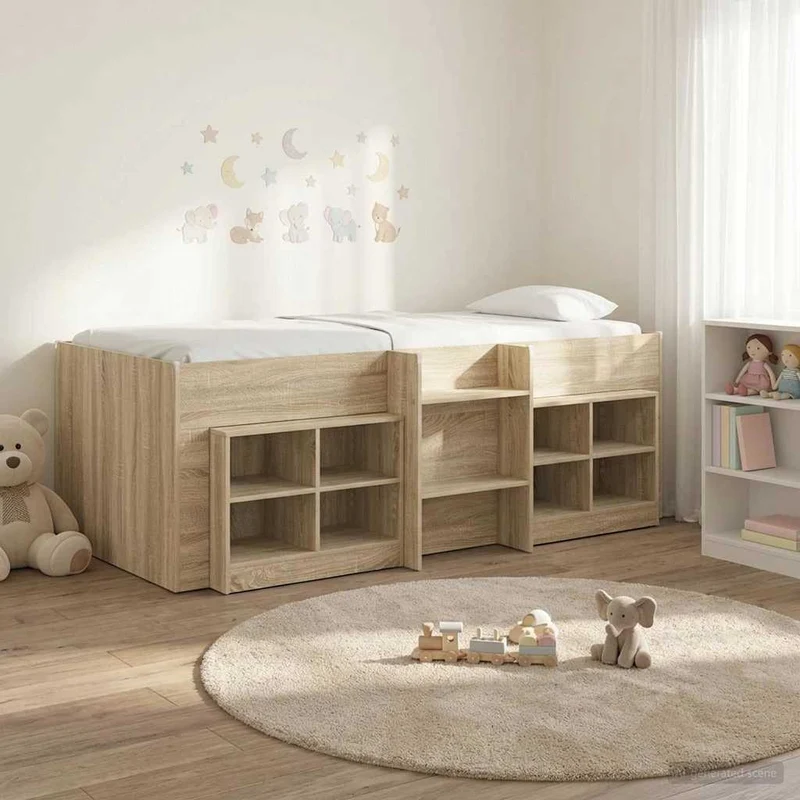 Loft-sängyn kehys kaapilla 3 kpl Sonoma-tammi Tekninen puu