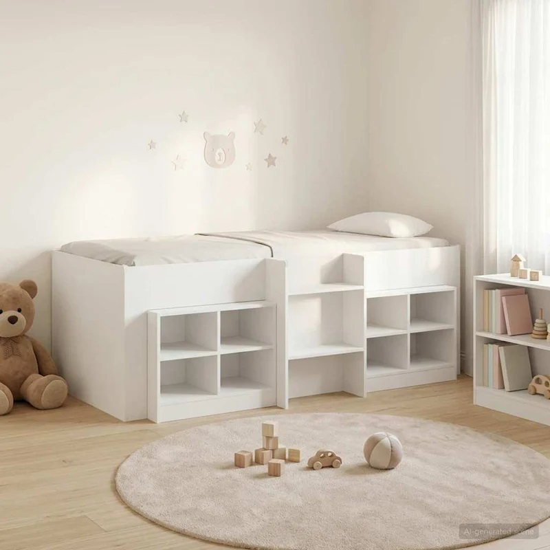 Loft-sängyn kehys kaapilla 3 kpl valkoinen Tekninen puu