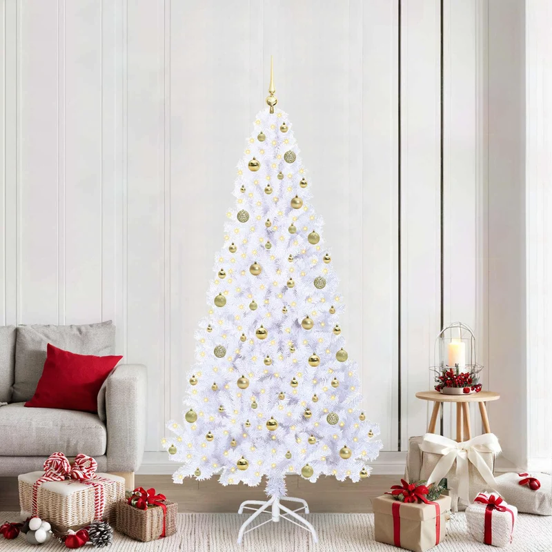 Kunstkerstboom 210 cm wit 300 LED goud PVC staal