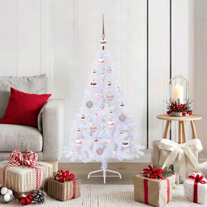 Kunstkerstboom 120 cm wit met 150 LED roze