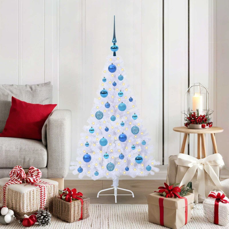 Kunstkerstboom 120 cm wit met 150 blauwe LED