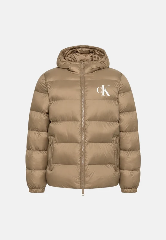 CALVIN KLEIN JEANS Piumino LIGHTWEIGHT NYLON HOODED PUFFER JACKET Khaki Umber beige kaki da uomo, con imbottitura sintetica, cappuccio fisso, trapunta XL