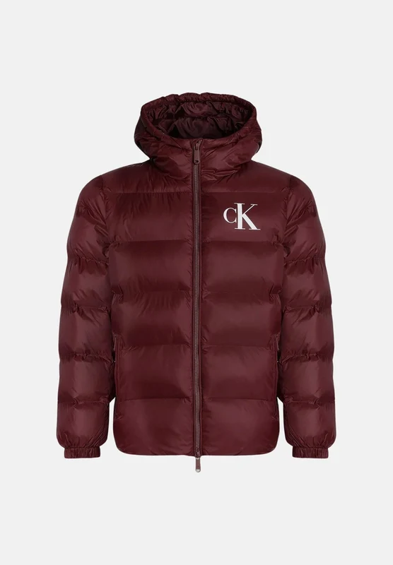 CALVIN KLEIN JEANS Piumino LIGHTWEIGHT NYLON HOODED PUFFER JACKET Merlot bordeaux scuro da uomo, con imbottitura sintetica, cappuccio fisso, trapuntat M