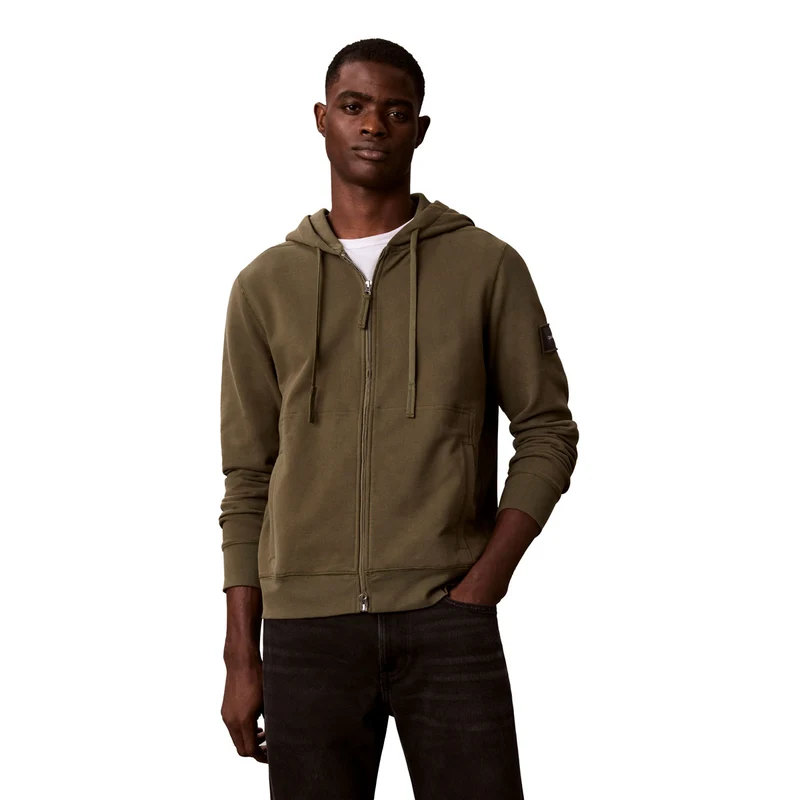 Felpa Uomo Calvin Klein French Terry Badge Verde Oliva S