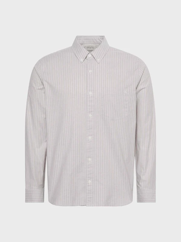 Calvin Klein Jeans - Men's Long Sleeve Stripe Oxford Classic Shirt Beige / XL