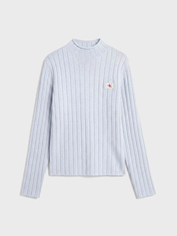 Calvin Klein Jeans - Women's Regular Fit Woven Label Turtle Neck Sweater Light Blue / L